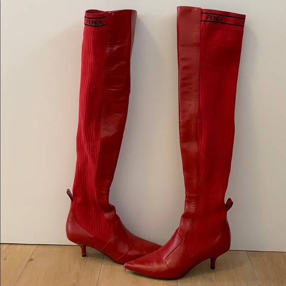 fendi red over the knee boots